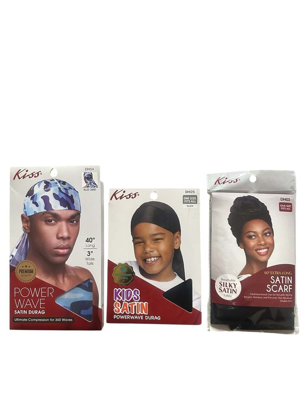 Kiss Hair Accessory Lot (Power Wave Satin Durag DH54, Kids Powerwave Durag DH125